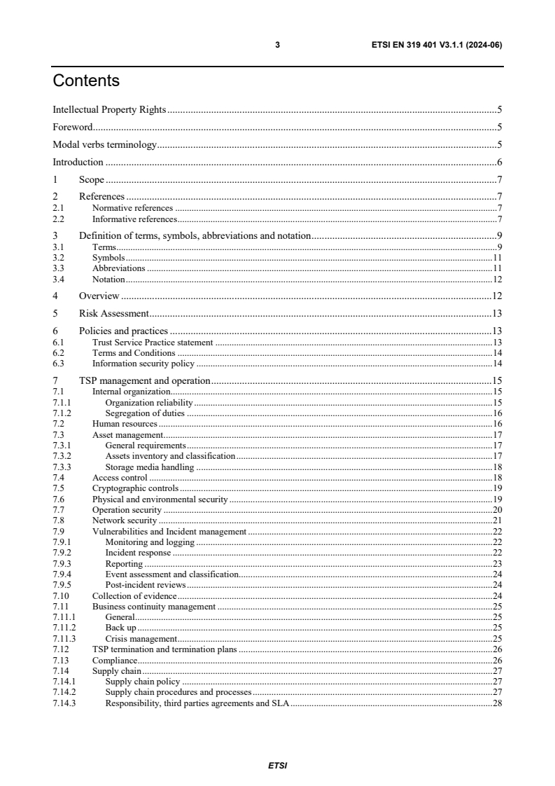 ETSI EN 319 401 V3.1.1 (2024-06) - Electronic Signatures and Trust Infrastructures (ESI); General Policy Requirements for Trust Service Providers