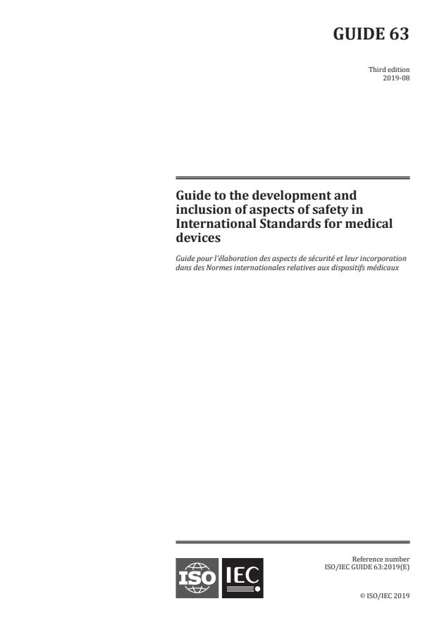 ISO/IEC Guide 63:2019 - Guide to the development and inclusion of aspects of safety in International Standards for medical devices