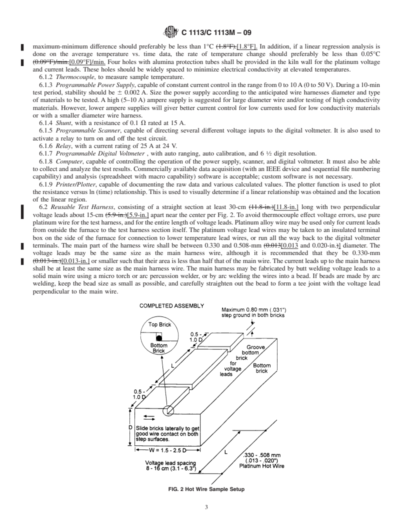 REDLINE ASTM C1113/C1113M-09 - Standard Test Method for Thermal Conductivity of Refractories by Hot Wire (Platinum Resistance Thermometer Technique)