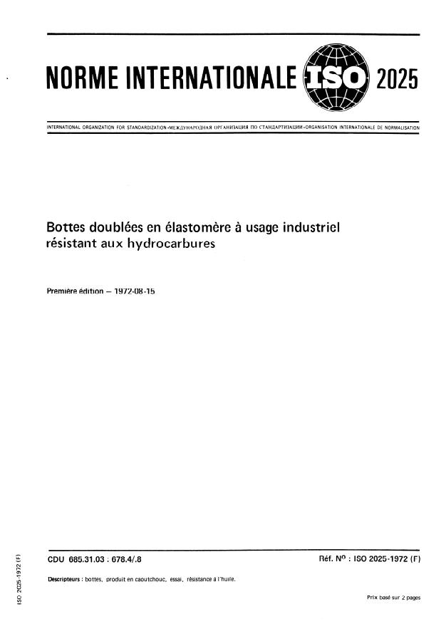 ISO 2025:1972 - Bottes doublées en élastomere a usage industriel résistant aux hydrocarbures