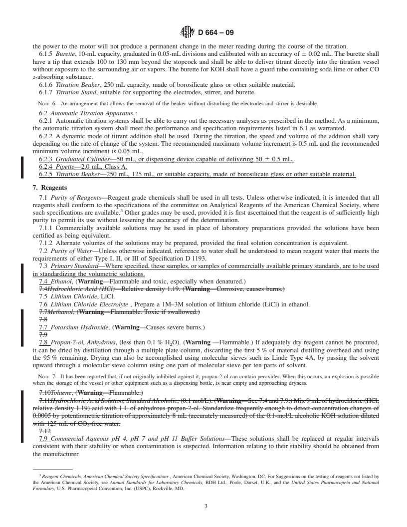 REDLINE ASTM D664-09 - Standard Test Method for Acid Number of Petroleum Products by Potentiometric Titration