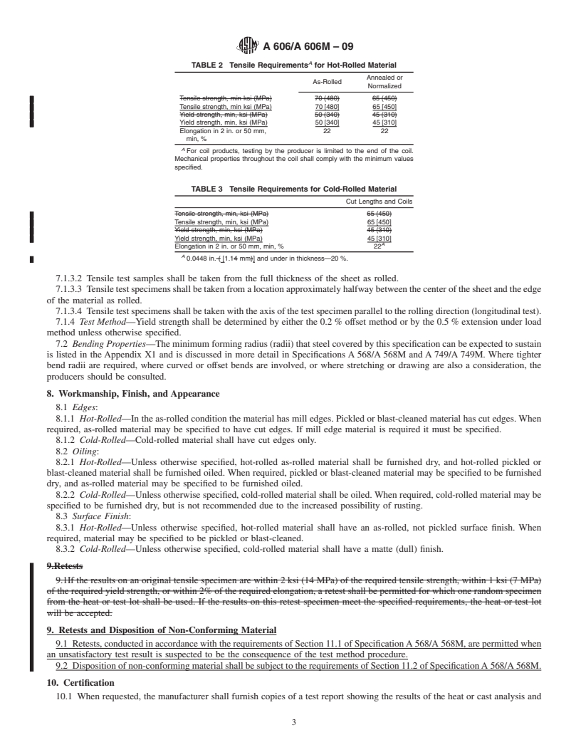 REDLINE ASTM A606/A606M-09 - Standard Specification for Steel, Sheet and Strip, High-Strength, Low-Alloy, Hot-Rolled and Cold-Rolled, with Improved Atmospheric Corrosion Resistance