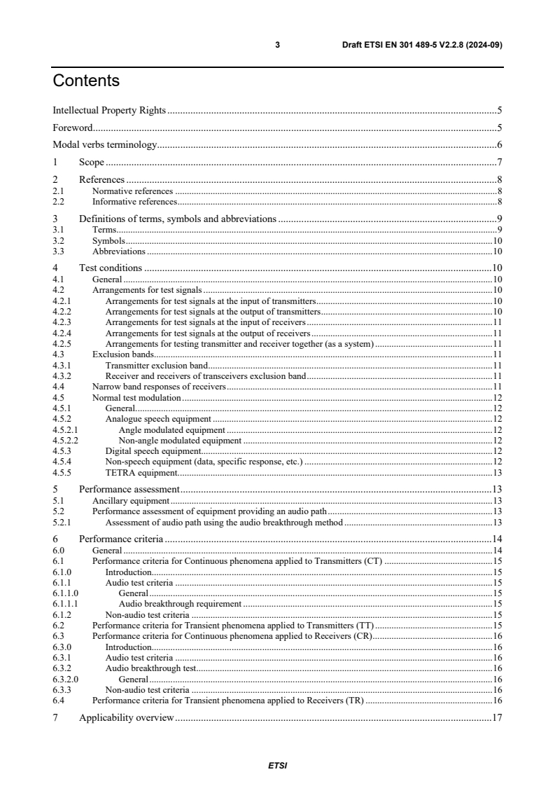 ETSI EN 301 489-5 V2.2.9 (2025-05) ETSI EN 301 489-5 V2.2.8 (2024-09) - ElectroMagnetic Compatibility (EMC) standard for radio equipment and services; Part 5: Specific conditions for Private land Mobile Radio (PMR) and ancillary equipment (speech and non-speech) and Terrestrial Trunked Radio (TETRA); Harmonised Standard for ElectroMagnetic Compatibility