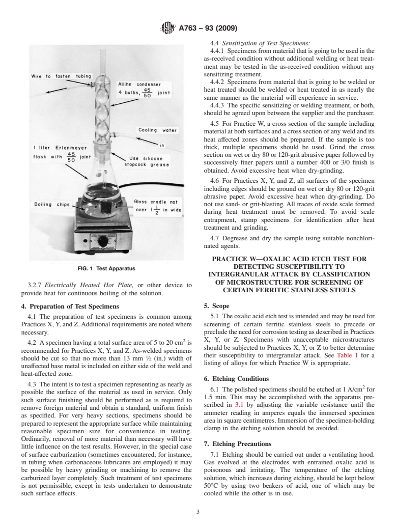 ASTM A763-93(2009) - Standard Practices for Detecting Susceptibility to Intergranular Attack in Ferritic Stainless Steels