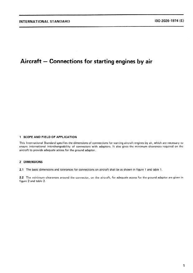 ISO 2026:1974 - Aircraft -- Connections for starting engines by air
