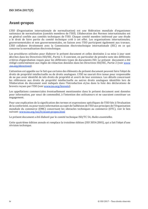 ISO 3054:2017 ISO 3054:2017 - Huile essentielle de lavandin Abrial (Lavandula angustifolia Mill. × Lavandula latifolia Medik.), type France - Page 4 preview