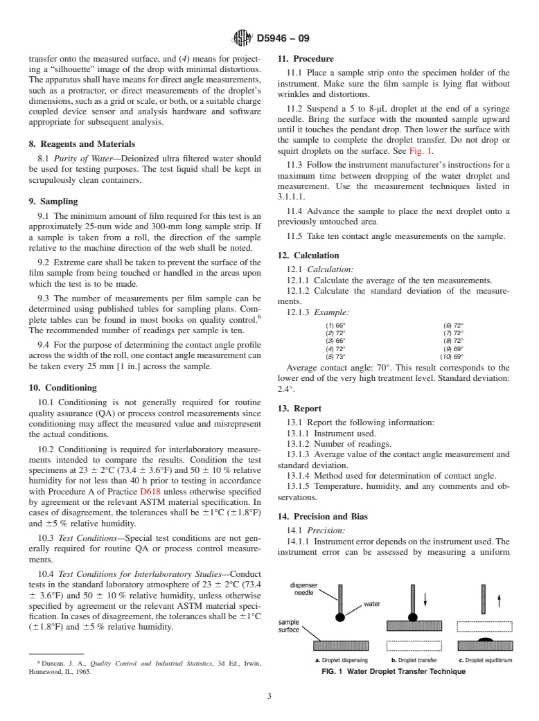 ASTM D5946-09 - Standard Test Method for Corona-Treated Polymer Films Using Water Contact Angle Measurements