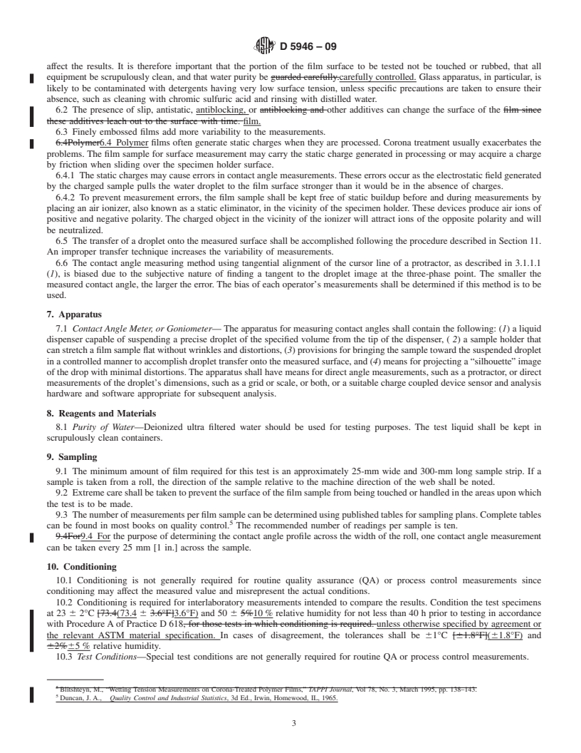 REDLINE ASTM D5946-09 - Standard Test Method for Corona-Treated Polymer Films Using Water Contact Angle Measurements