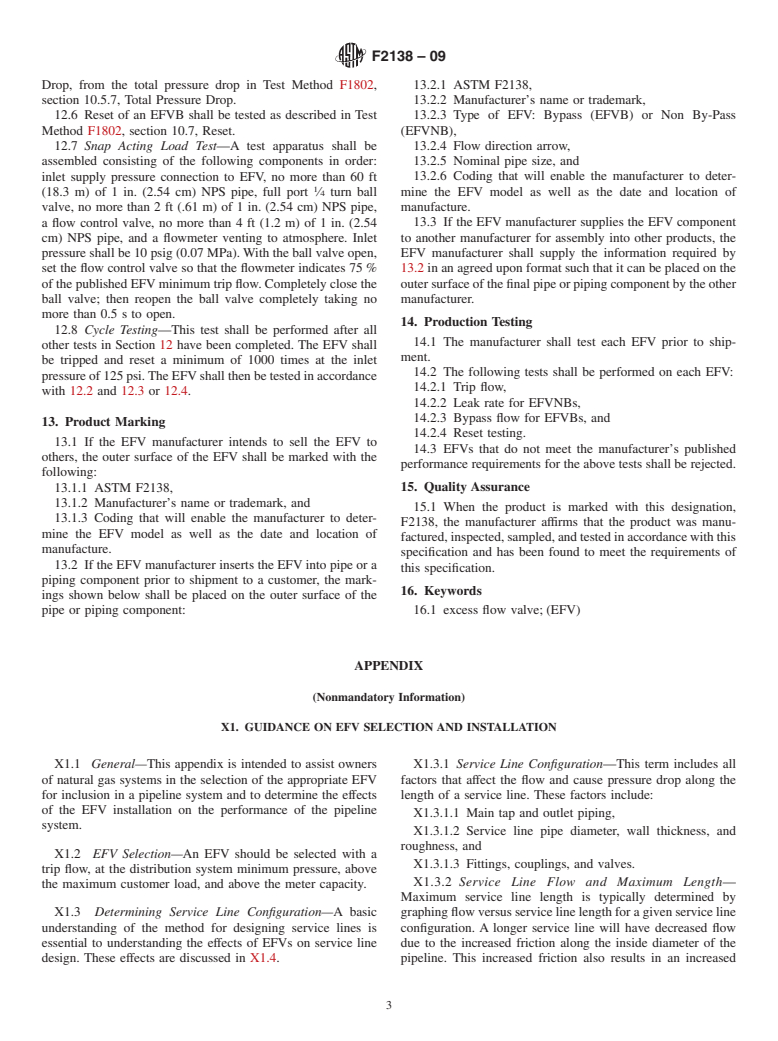 ASTM F2138-09 - Standard Specification for Excess Flow Valves for Natural Gas Service