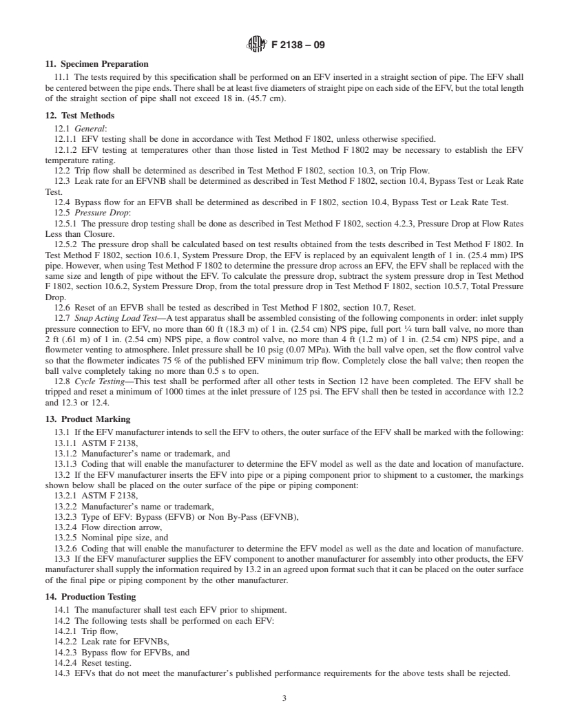 REDLINE ASTM F2138-09 - Standard Specification for Excess Flow Valves for Natural Gas Service