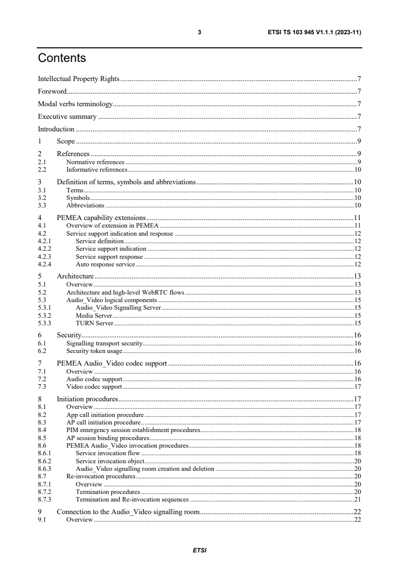ETSI TS 103 945 V1.1.1 (2023-11) - Emergency Communications (EMTEL); PEMEA Audio Video Extension