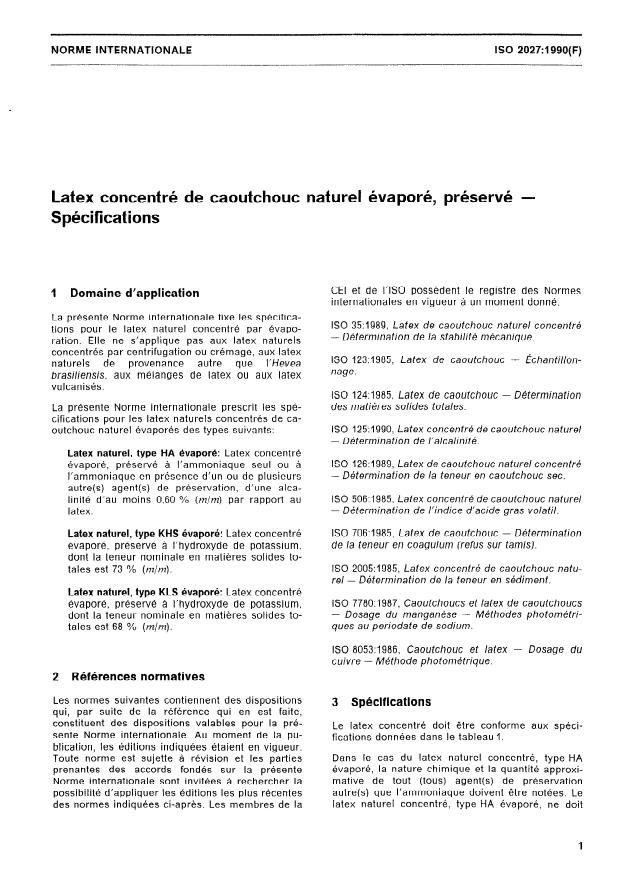 ISO 2027:1990 - Latex concentré de caoutchouc naturel évaporé, préservé -- Spécifications