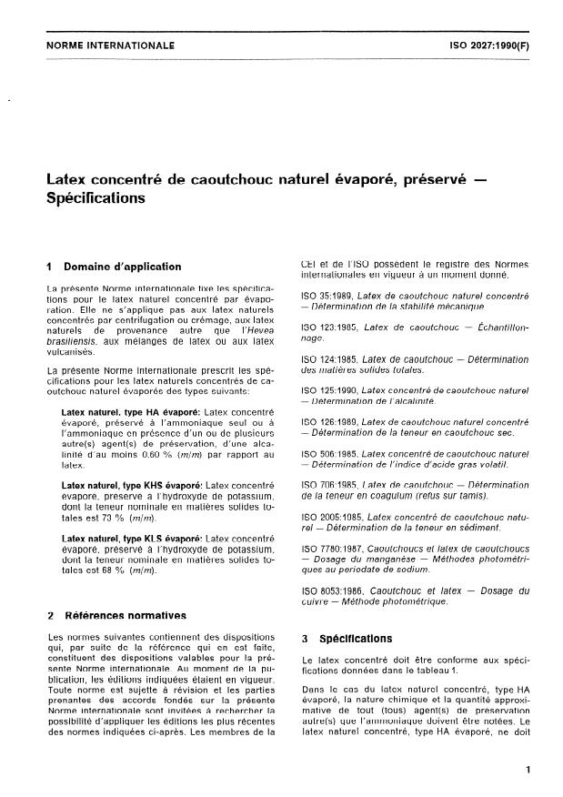 ISO 2027:1990 - Latex concentré de caoutchouc naturel évaporé, préservé -- Spécifications