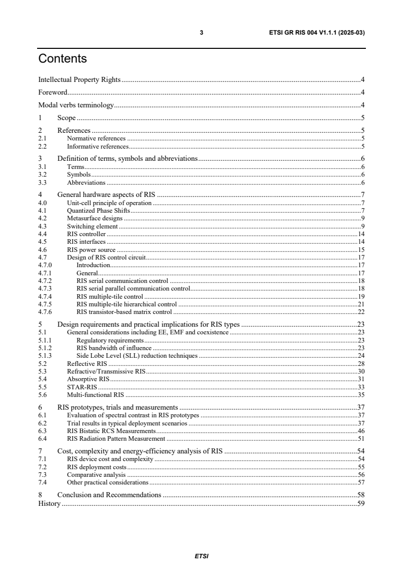 ETSI GR RIS 004 V1.1.1 (2025-03) ETSI GR RIS 004 V1.1.1 (2025-03) - Reconfigurable Intelligent Surfaces (RIS); Implementation and Practical Considerations