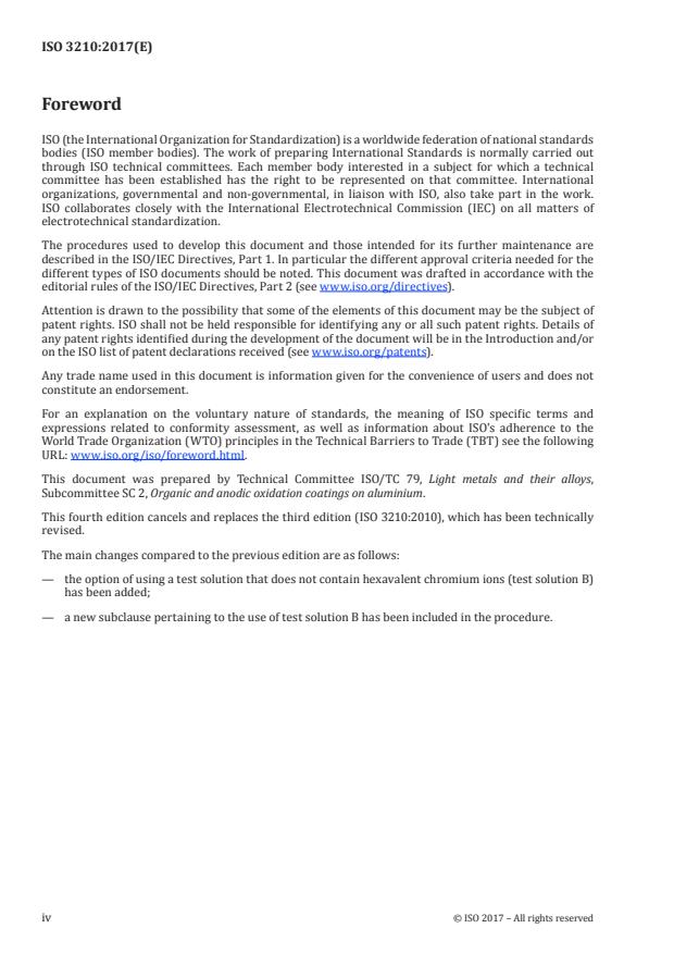 ISO 3210:2017 ISO 3210:2017 - Anodizing of aluminium and its alloys -- Assessment of quality of sealed anodic oxidation coatings by measurement of the loss of mass after immersion in acid solution(s) - Page 4 preview