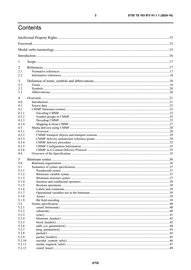 ETSI TS 103 973 V1.1.1 (2024-10) - Coded Multisource Media Format (CMMF) for Content Distribution and Delivery