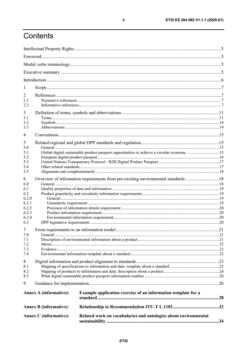 ETSI ES 204 082 V1.1.1 (2025-01) - Environmental Engineering (EE); An information model for digital product information on sustainability and circularity