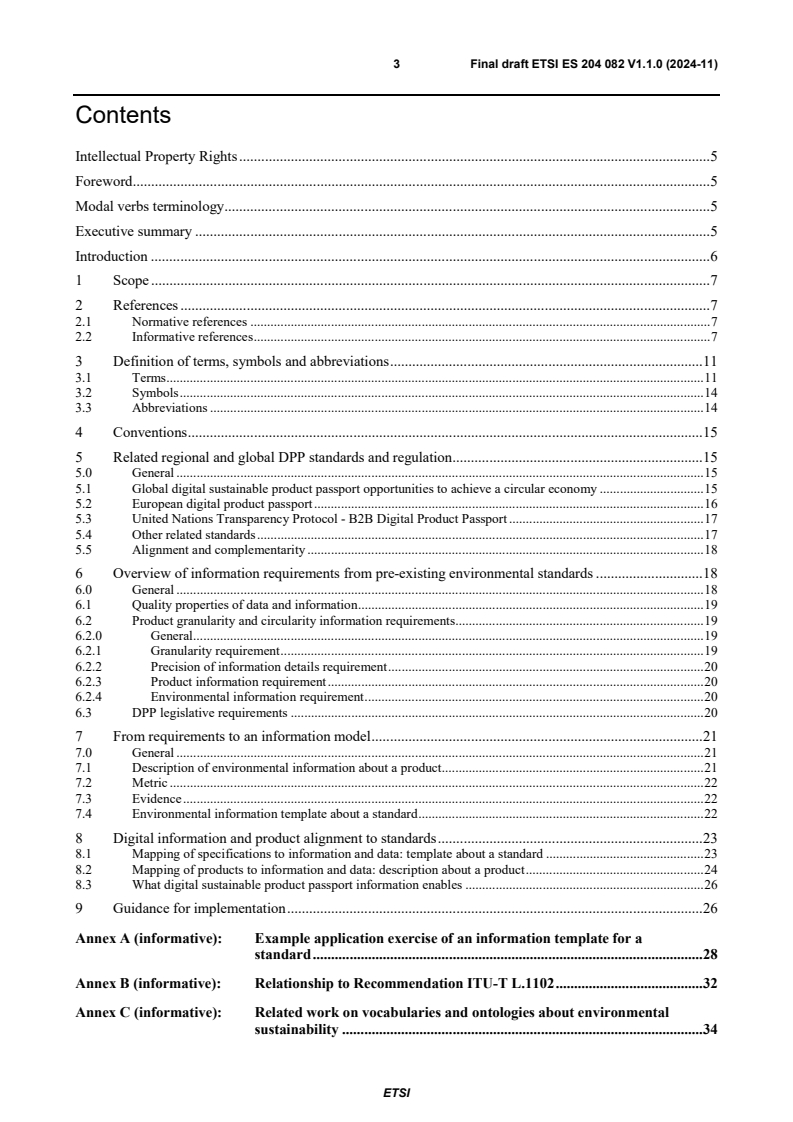 ETSI ES 204 082 V1.1.0 (2024-11) - Environmental Engineering (EE); An information model for digital product information on sustainability and circularity