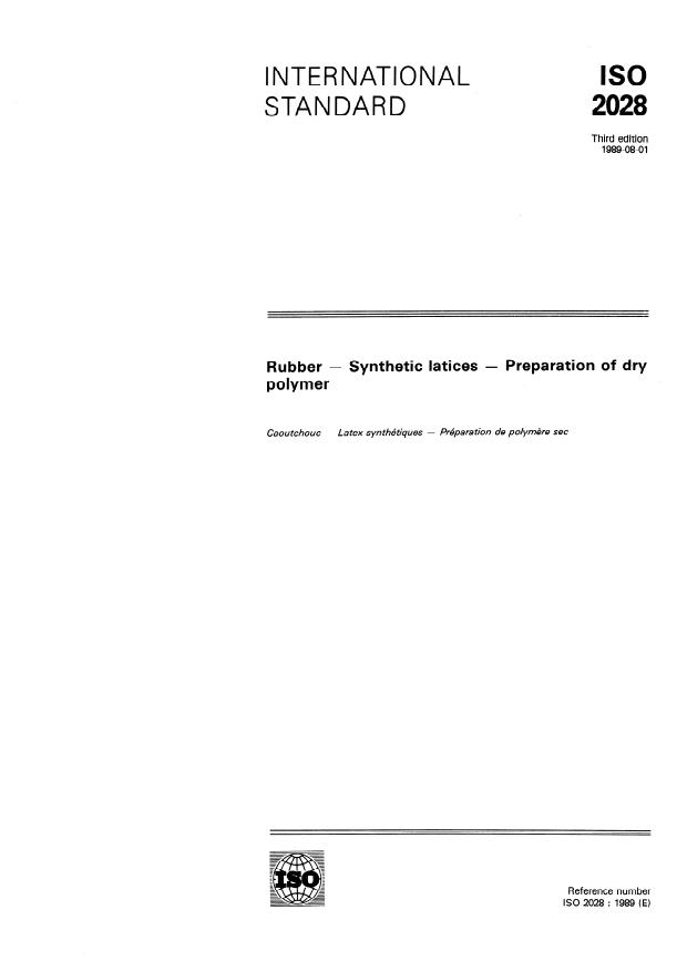 ISO 2028:1989 - Rubber -- Synthetic latices -- Preparation of dry polymer