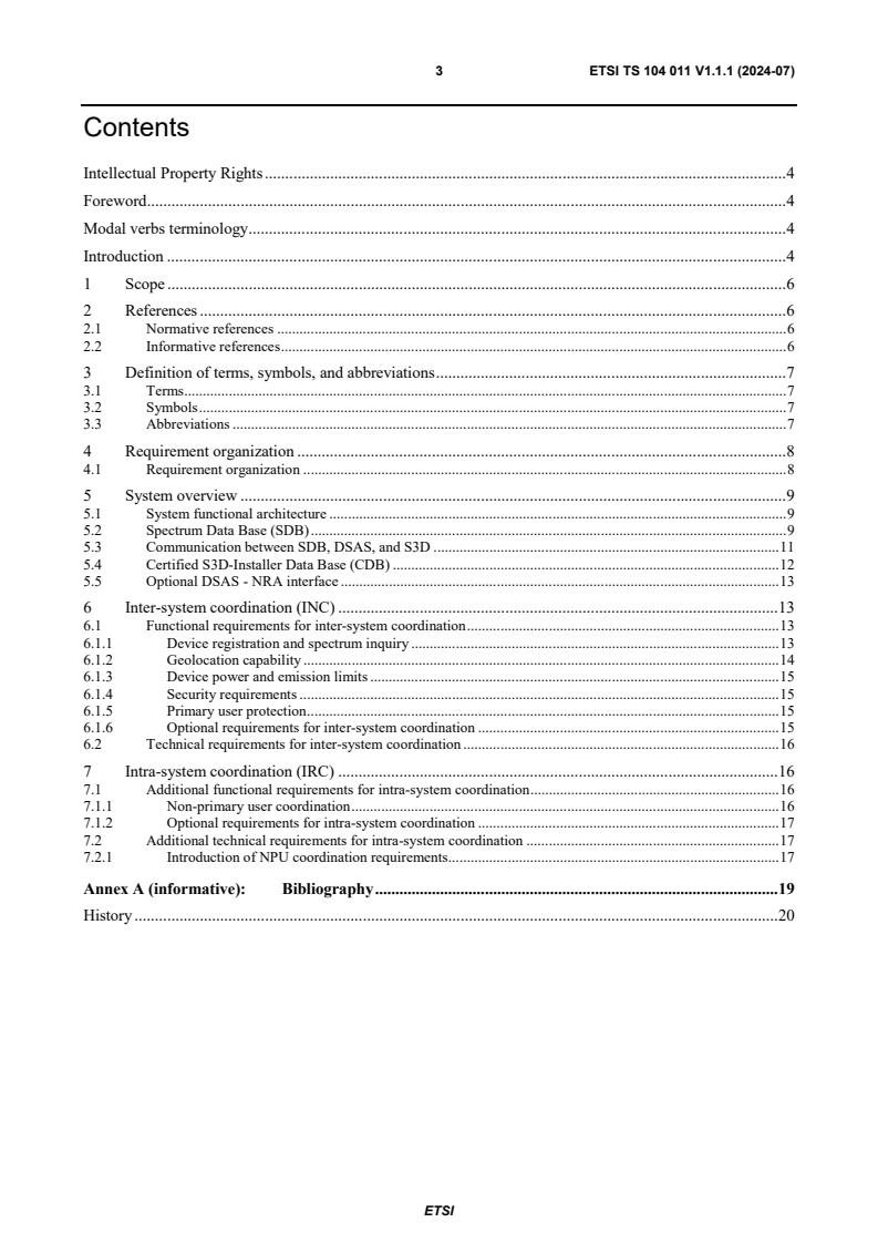 ETSI TS 104 011 V1.1.1 (2024-07) - Reconfigurable Radio Systems (RRS) Dynamic Spectrum Allocation Service (DSAS) System Requirements