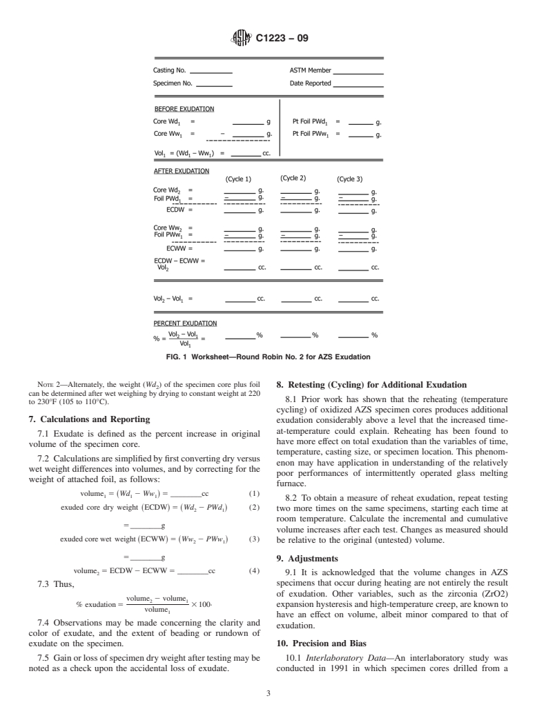 ASTM C1223-09 - Standard Test Method for Testing of Glass Exudation from AZS Fusion-Cast Refractories