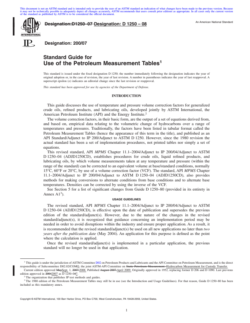 REDLINE ASTM D1250-08 - Standard Guide for Use of the Petroleum Measurement Tables