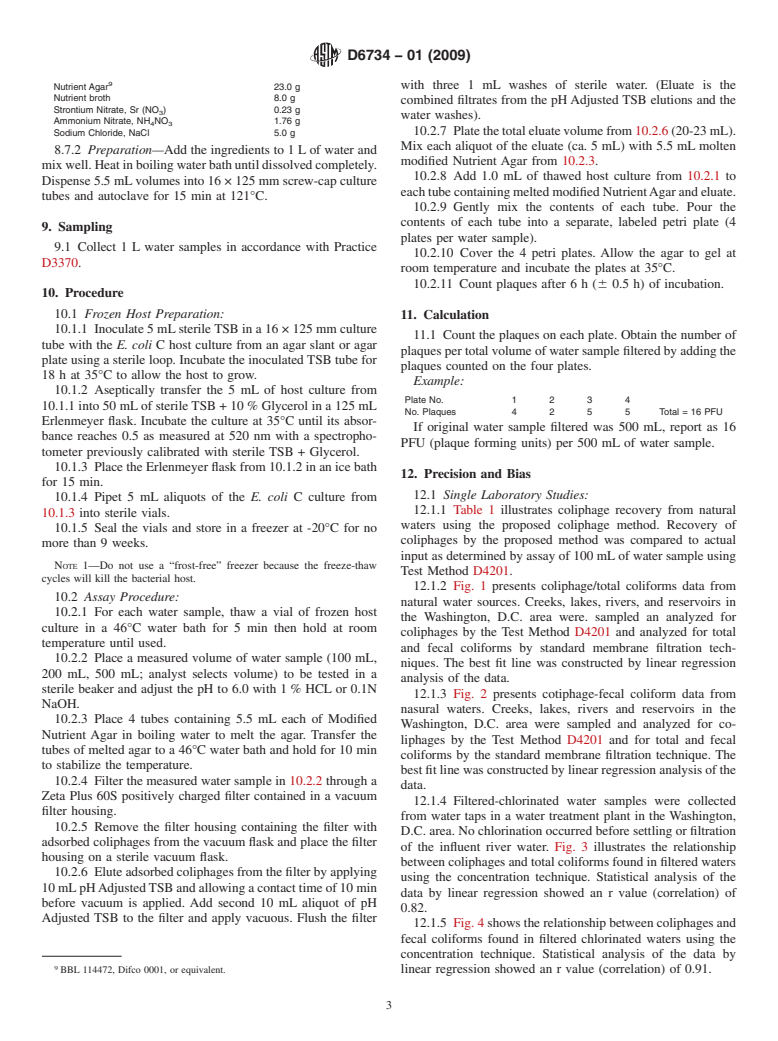 ASTM D6734-01(2009) - Standard Test Method for Low Levels of Coliphages in Water (Withdrawn 2015)