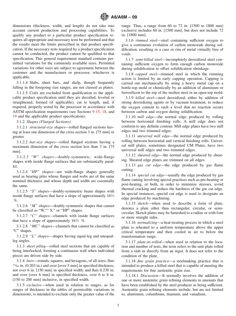 ASTM A6/A6M-09 - Standard Specification for  General Requirements for Rolled Structural Steel Bars, Plates, Shapes,      and Sheet Piling