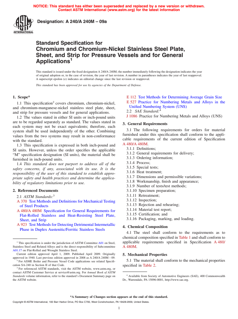 ASTM A240/A240M-09a - Standard Specification For Chromium And Chromium ...