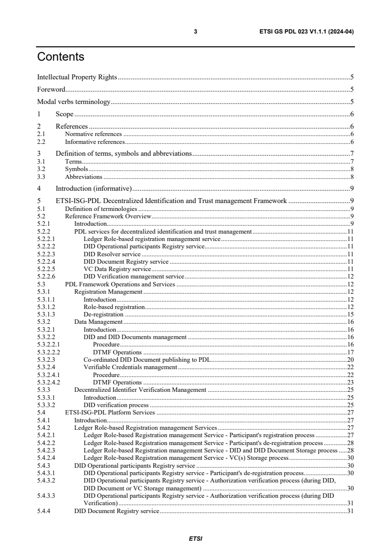 ETSI GS PDL 023 V1.1.1 (2024-04) - PDL service enablers for Decentralized Identification and Trust Management