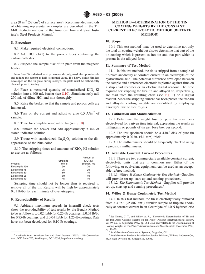 ASTM A630-03(2009) - Standard Test Methods for Determination of Tin Coating Weights for Electrolytic Tin Plate