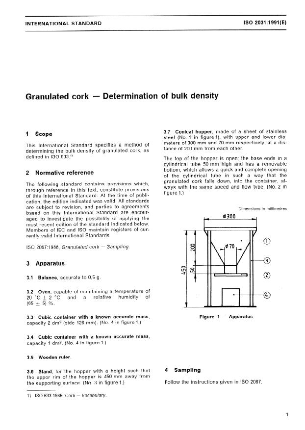 ISO 2031:1991 - Granulated cork -- Determination of bulk density