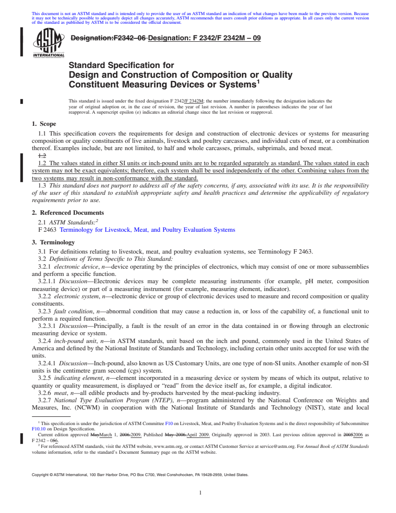 REDLINE ASTM F2342/F2342M-09 - Standard Specification for Design and Construction of Composition or Quality Constituent Measuring Devices or Systems