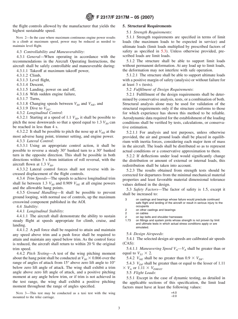 ASTM F2317/F2317M-05(2007) - Standard Specification for Design of Weight-Shift-Control Aircraft