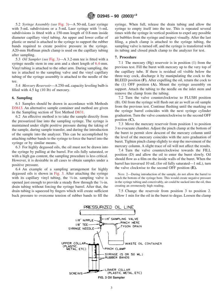 ASTM D2945-90(2003)e2 - Standard Test Method for Gas Content of Insulating Oils (Withdrawn 2012)