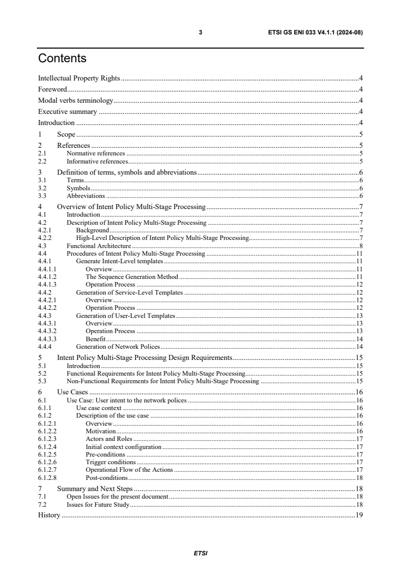 ETSI GS ENI 033 V4.1.1 (2024-08) - Experiential Networked Intelligence (ENI); Definition, Requirements and Procedure of Intent Policy Multi-Stage Translating