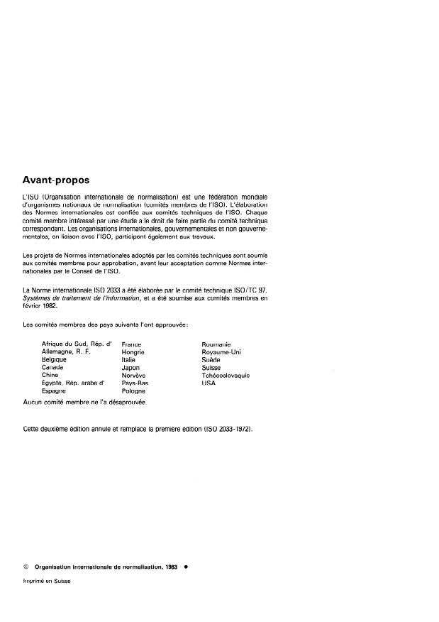 ISO 2033:1983 ISO 2033:1983 - Traitement de l'information -- Codage des jeux de caracteres pour reconnaissance automatisée (MICR et ROC) - Page 2 preview