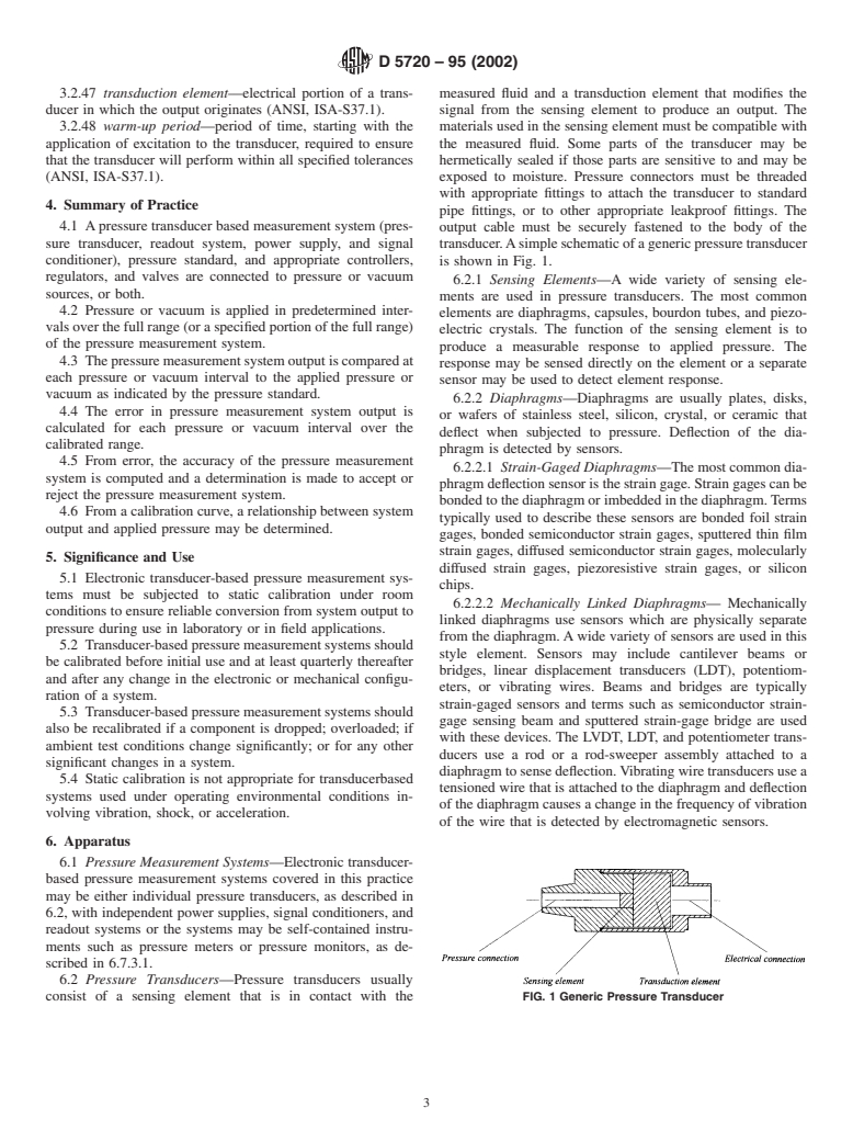 ASTM D5720-95(2002) - Standard Practice for Static Calibration of Electronic Transducer-Based Pressure Measurement Systems for Geotechnical Purposes