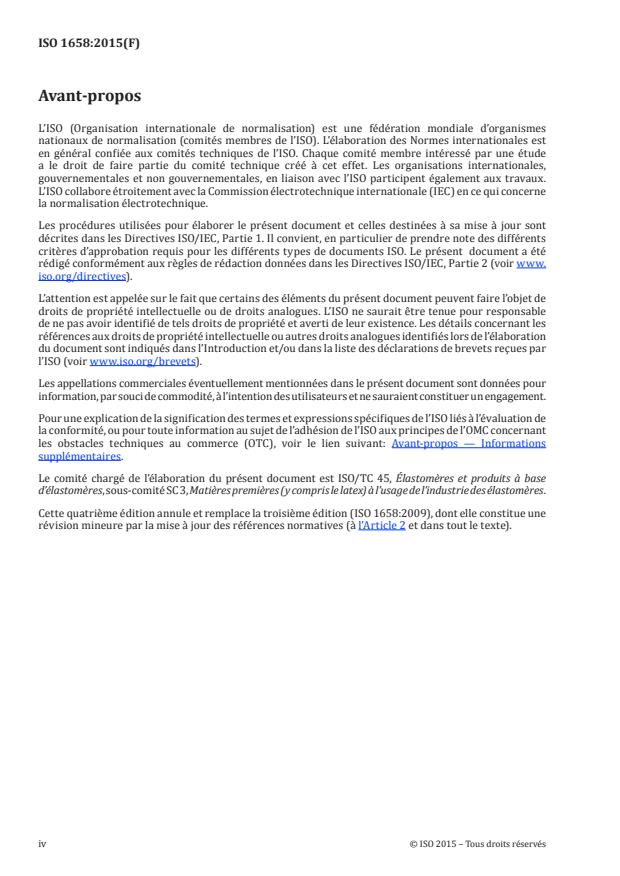 ISO 1658:2015 ISO 1658:2015 - Caoutchouc naturel (NR) -- Méthode d'évaluation - Page 4 preview