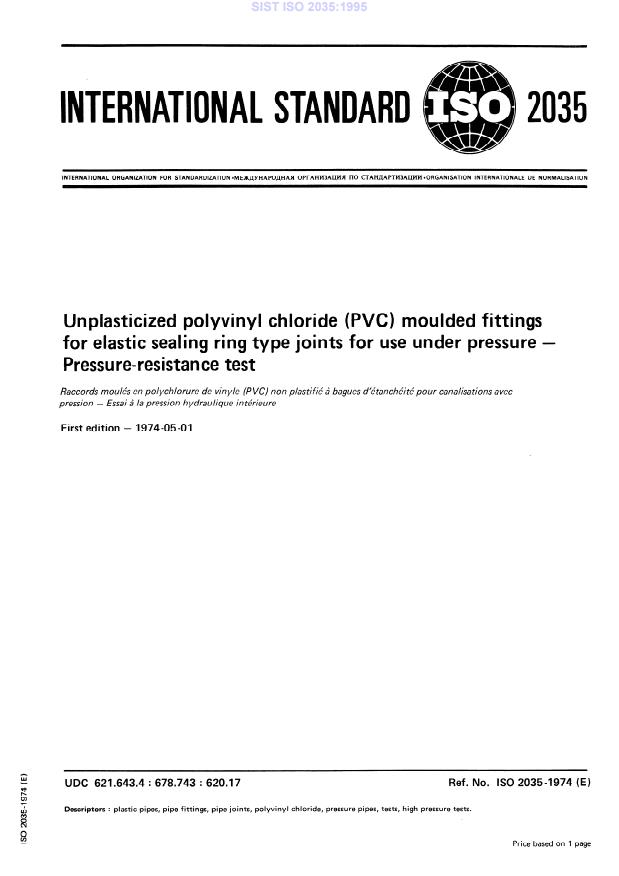 ISO 2035:1974 - Unplasticized polyvinyl chloride (PVC) moulded fittings ...