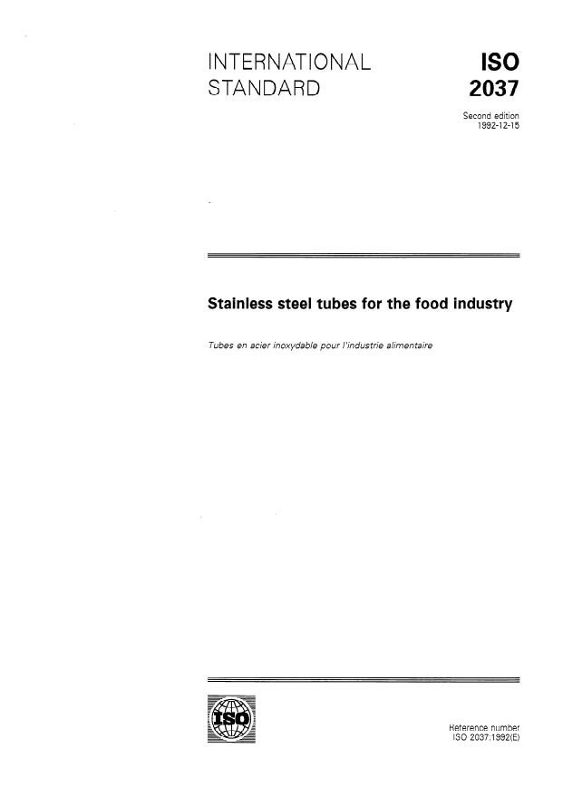 ISO 2037:1992 - Stainless steel tubes for the food industry