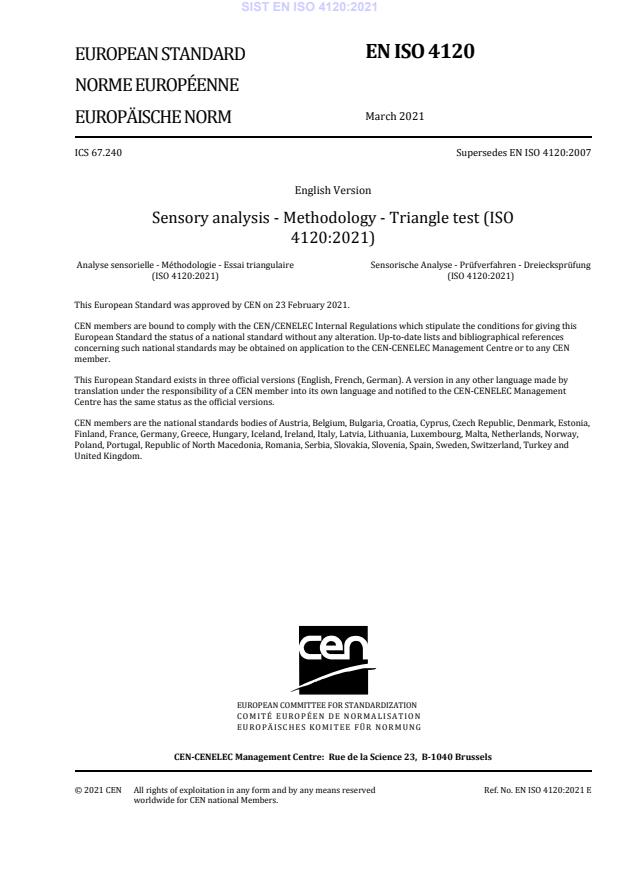 EN ISO 4120 2021 Sensory Analysis Methodology Triangle Test ISO 4120 2021 