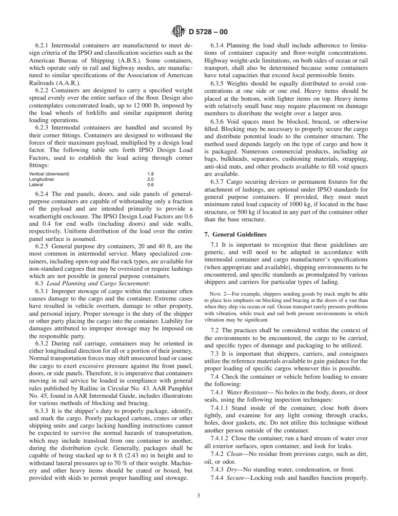 ASTM D5728-00 - Standard Practices for Securement of Cargo in Intermodal and Unimodal Surface Transport