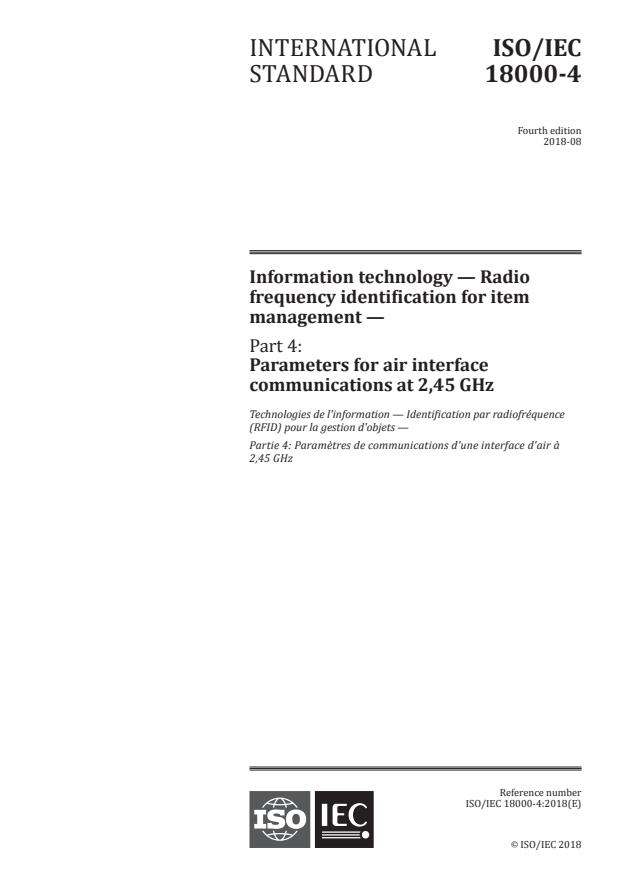 ISO/IEC 18000-4:2018 - Information technology -- Radio frequency identification for item management