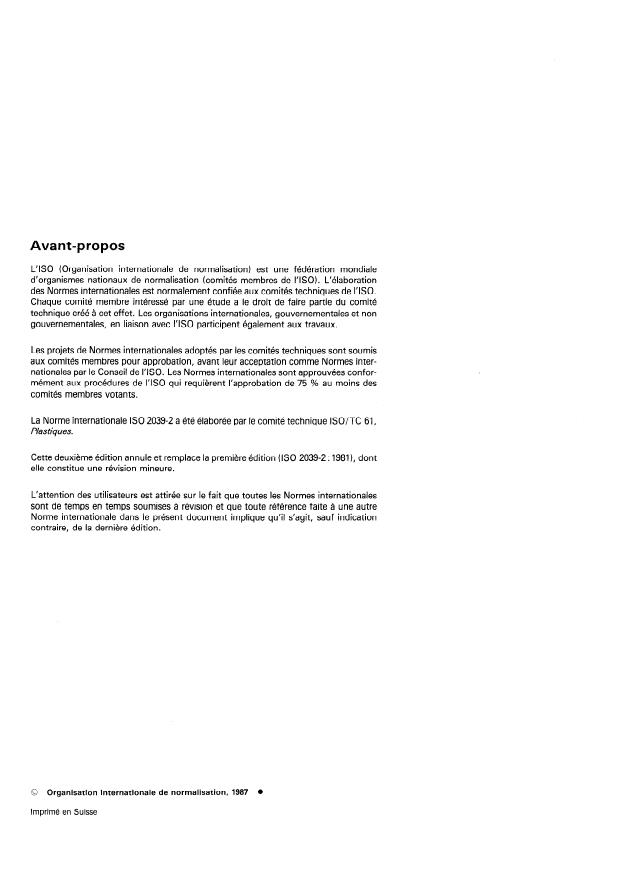 ISO 2039-2:1987 ISO 2039-2:1987 - Plastiques -- Détermination de la dureté - Page 2 preview