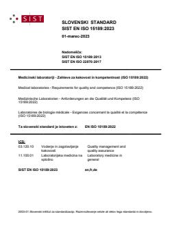 EN ISO 15189:2022 EN ISO 15189:2023 - Page 1 preview