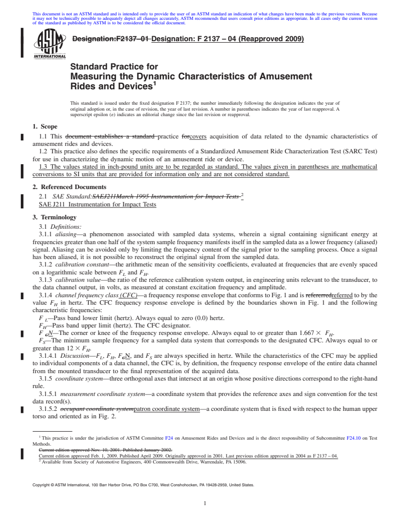 REDLINE ASTM F2137-04(2009) - Standard Practice for Measuring the Dynamic Characteristics of Amusement Rides and Devices