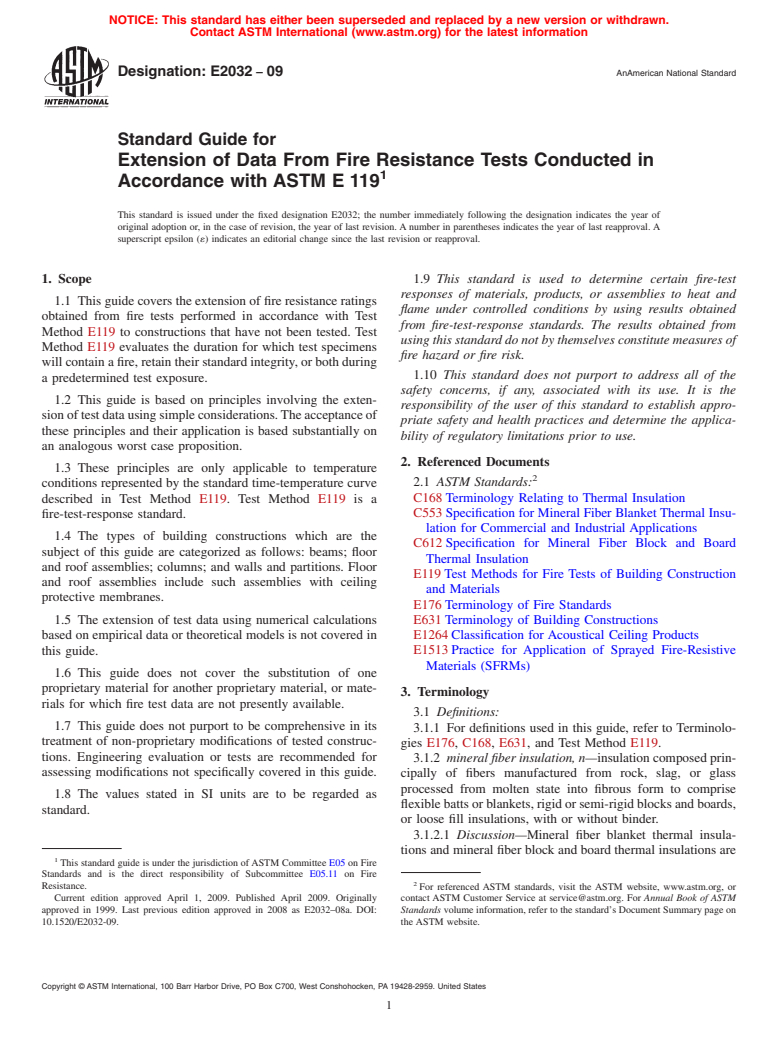 ASTM E2032-09 - Standard Guide for Extension of Data From Fire Resistance Tests Conducted in Accordance with ASTM E 119