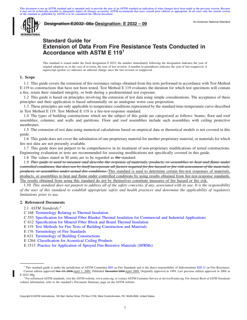 REDLINE ASTM E2032-09 - Standard Guide for Extension of Data From Fire Resistance Tests Conducted in Accordance with ASTM E 119