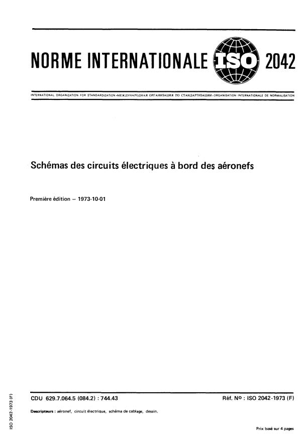 ISO 2042:1973 - Schémas des circuits électriques a bord des aéronefs